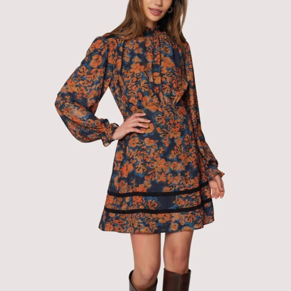 NWT Lost & Wander Multicolor Floral Embers Bloom Long Sleeve Mini Dress Size M